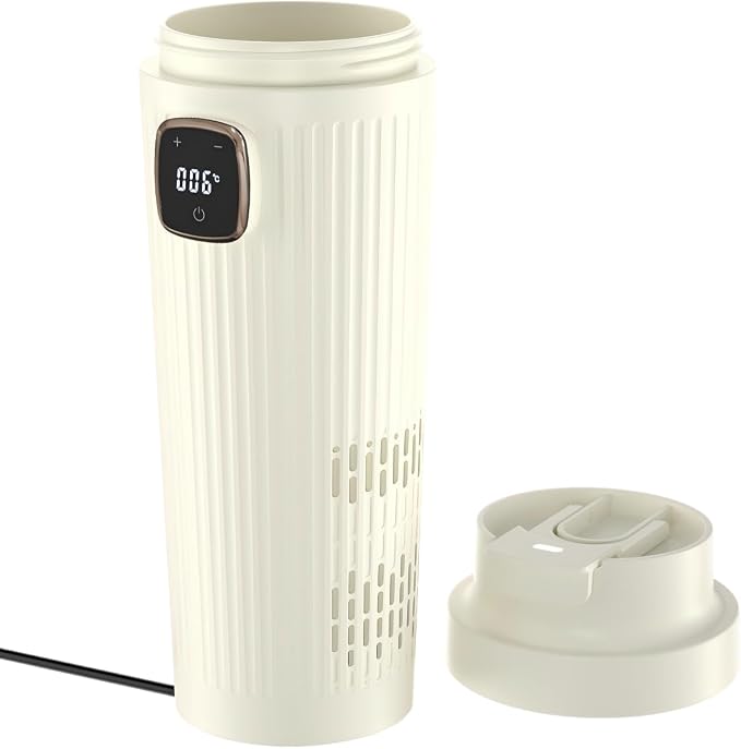 12V Intelligent Cooling, Heating and Constant Temperature Cup, 350ml Touch Screen Mug, 42°F-176°F Adjustable Heating & Fast Cooling, Keep Drinks Hot or Cold-for Car, Office, Home & Travel (Beige)
