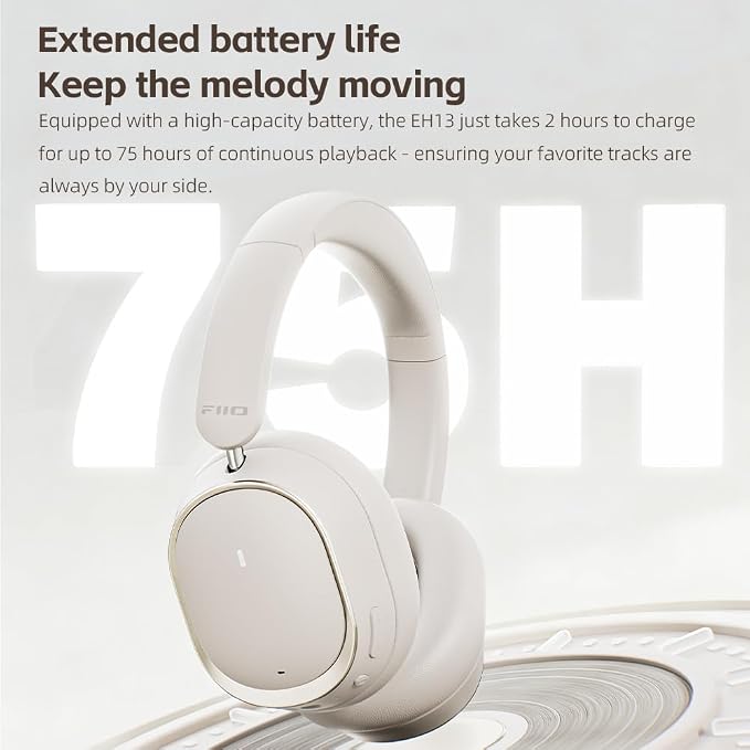 FiiO EH13 Wireless Bluetooth Noise Cancelling Over-Ear Headphones, 42dB Hybrid ANC, 45H Playtime, Foldable for Travel, Work & Commuting (Off-White)