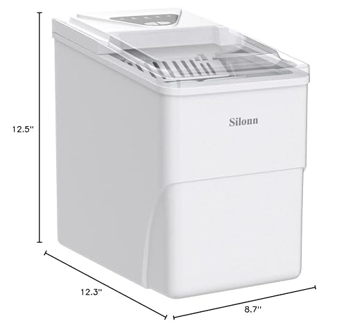 Silonn Ice Makers Countertop, 9 Bullet Ice Cubes Ready in 6 Minutes, 26lbs in 24Hrs Portable Ice Maker Machine Self-Cleaning, 2 Sizes of Bullet-Shaped Ice for Home Kitchen Office Bar Party, White
