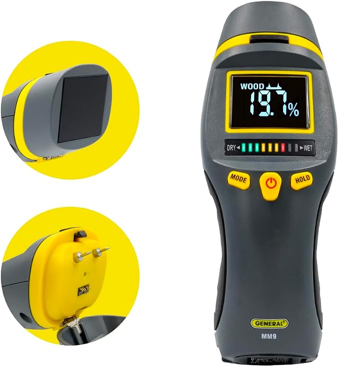 General Tools MM9 Pin & Pinless Moisture Meter – Dual Moisture Detector for Wood, Drywall & Building Materials – Digital Display, Scan & Pin Modes, Data Hold | Gift for Dad, Father’s Day Gift Idea