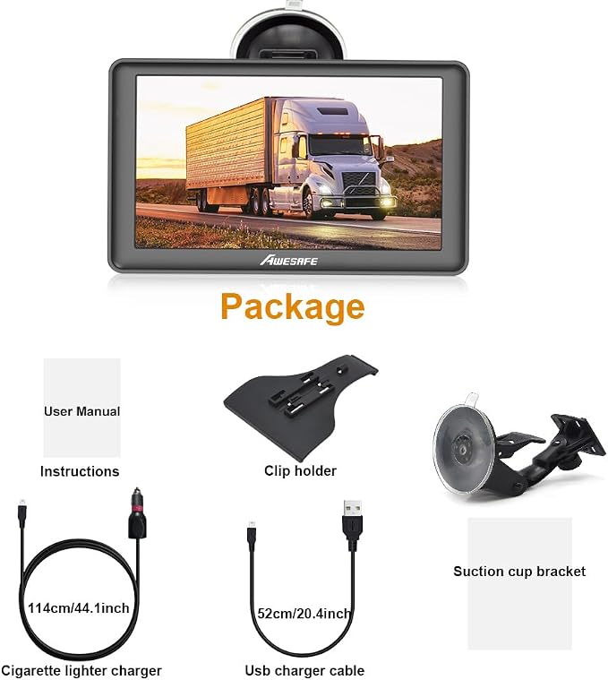AWESAFE GPS Navigator for Car 7 inch Touch Screen Voice Prompts Turn Direction Speed Limit Warning Free Update Map