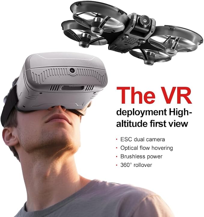 Adult Drone with VR Goggles Headset, First-Person View, 1080P HD Camera for Beginners FPV Quadcopter, 360° Flip, Brushless Motor, Optical Flow Hovering, Speed Control, Propeller Guards, One-Key Takeoff/Landing, Remote Control Helicopter and Airplane fo...