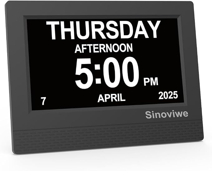 Digital Alarm Clock 7" HD Large Screen Digital Calendar with Auto-Dimming, Clear Day/Date Display for Alzheimer's Dementia Seniors & Low Vision with Remote Control and Custom Reminder Function(Black)