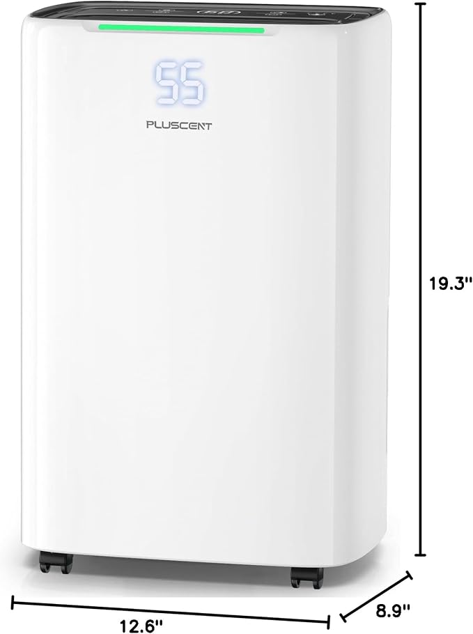 PLUSCENT 52 Pint Dehumidifier for Home and Large Basements, Up to 5000 Sq.Ft Coverage, Quiet 40dB, Continuous Drain Hose Included, Smart Humidity Control, 4 Modes, Auto Defrost, 24H Timer
