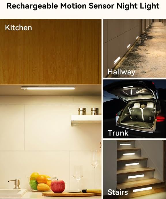 6-Pack Under Cabinet Lighting with Charging Station 8.1-Inch Rechargeable Motion Sensor Light Indoor 3 Color Dimmable Closet Light, USB Stick on LED Magnetic Under Counter Lights for Kitchen Shelf