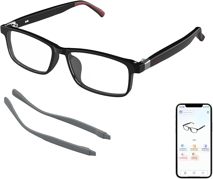 GenXenon AI Smart Glasses, AI Translator Powered by ChatGPT with Real-Time Translation (160+ Languages),AI Noise Cancellation, Removable Temples, Anti-Blue Light Bluetooth Glasses for Men & Women