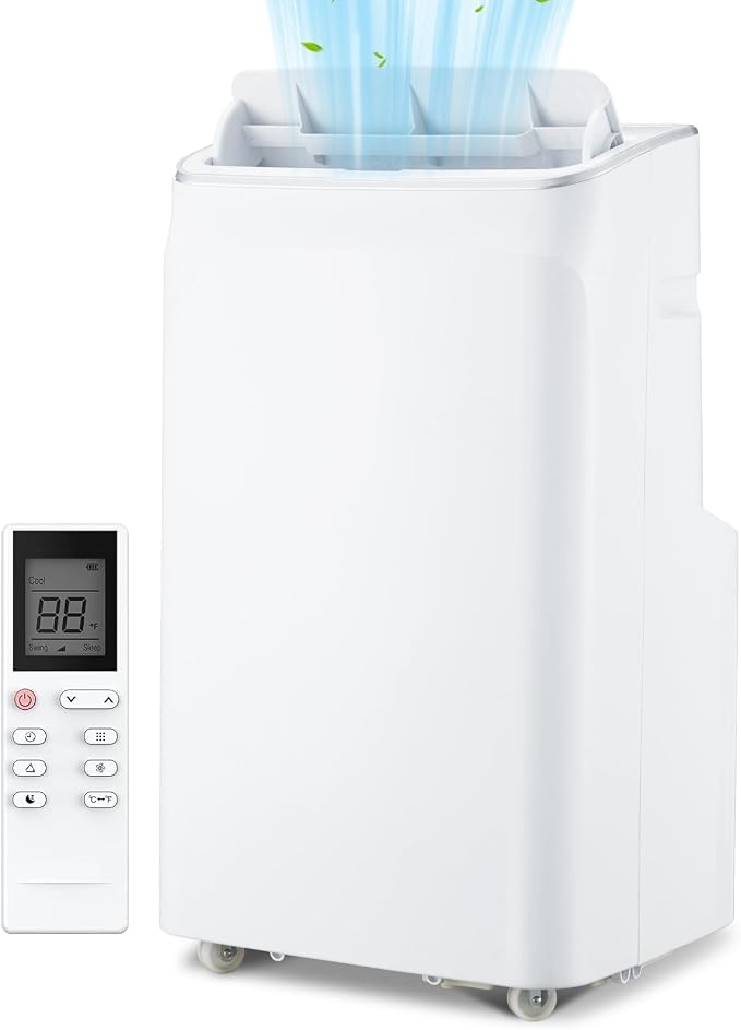 12000 BTU Portable Air Conditioners with Remote Control, 3 in-1 Free Standing Cooling AC Unit with Fan & Dehumidifier, Cools Room up to 500 sq.ft, Auto Swing,Smart Sleep Mode for Bedroom, Indoor Rooms