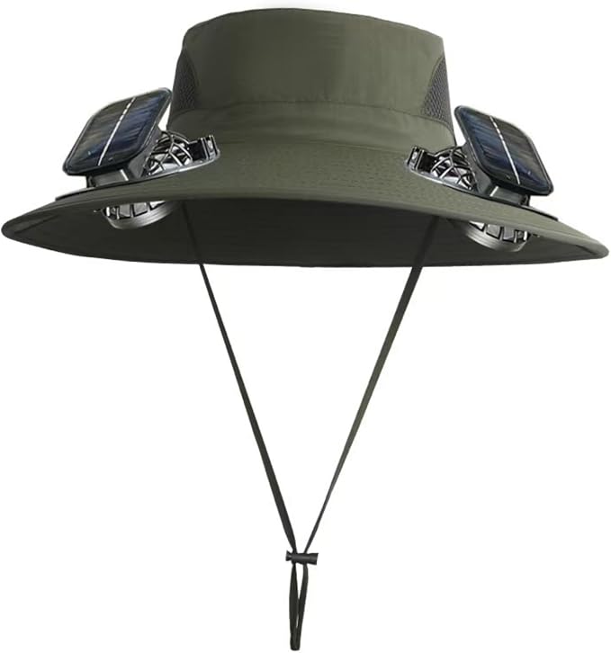 Wide Brim Solar Fan Outdoor Fishing Hat,Waterproof Hat with Two Solar Fan for Men/Women,Solar Fan Hat UPF50+