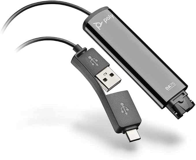 Poly DA75 USB-A/USB-C digital adapter - Works with Poly Call Center Quick Disconnect (QD) Headsets - Works with Avaya, Genesys,&Cisco call center platforms