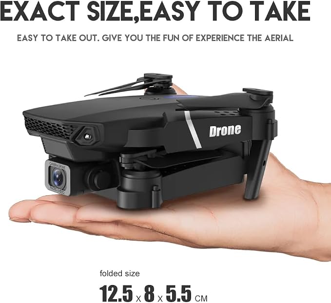 E88 Pro Drone with 4K Camera, WiFi FPV 1080P HD Dual Foldable RC Quadcopter Altitude Hold, Headless Mode, Visual Positioning, Auto Return Mobile App Control, Black, 7.83 x 7.17 x 2.87 inches, 02 batteries included