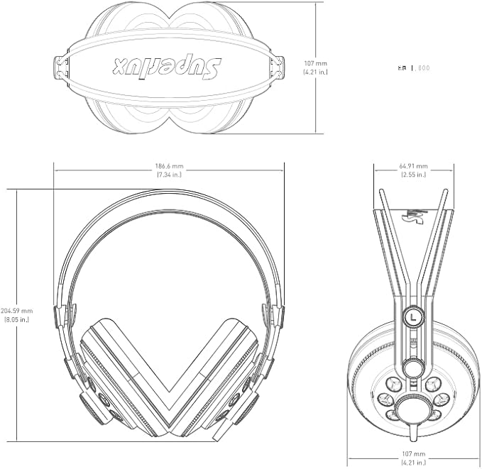 Superlux HD681 Semi-Open Studio Headphones, Wired Over-Ear with 50mm Neodymium Drivers, Single-Sided Cable, 10-30,000Hz, for Monitoring, Recording, Mixing, Podcast, Music,Black