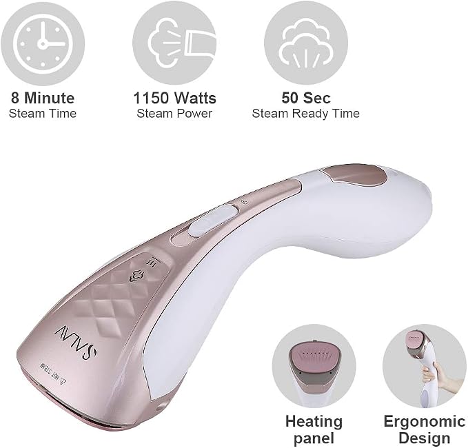 SALAV Steamer for clothes Handheld Iron 2 in 1, 2 Steam Settings, for Both Vertical and Horizontal Garment Handling, Ceramic Coated Metal Steam Panel, 150 ml Big Water Tank, 1150 Watt Rose Gold