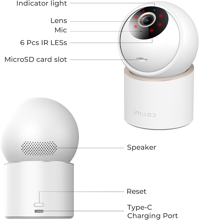 IMILAB 4K 8MP Security Camera Indoor, 360° View Pet/Dog/Baby Camera with Xiaomi Home App, 2.4G/5G WiFi Plug-in Room Cam, Color Night Vision, Pet&Human Track, Two-Way Audio, No Subscription(C40)
