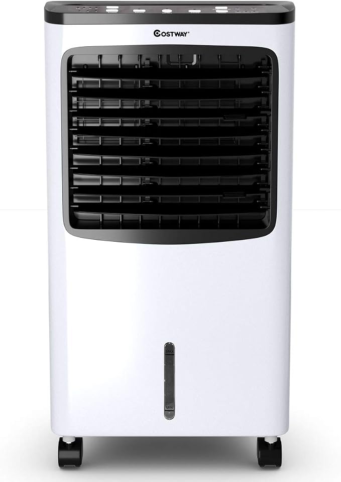 COSTWAY Evaporative Cooler, Portable Cooling Fan with Remote Control, 3-Mode, 3-Speed and 7.5H Timer Function, Include Ice Crystal Boxes, Water Tank and Casters, Bladeless Air Cooler