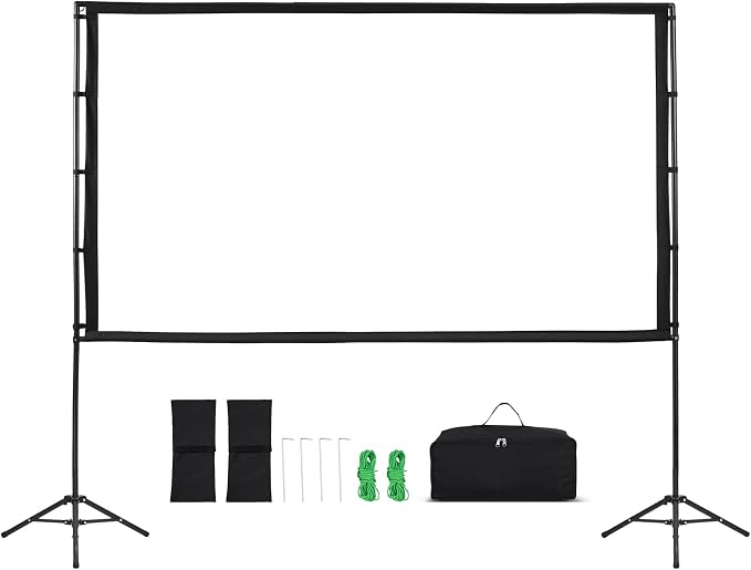 VEVOR Projector Screen with Stand, 100 Inch 160° Wide Angle Indoor Outdoor Projection Screen, 16:9 4K HD Wrinkleless Portable Dual-Tripod Screens with Carry Bag, for Movie Home Theater Presentation