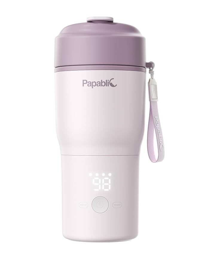 Papablic Portable Bottle Warmer, 85W Fast Baby Bottle Warmer for Travel & Home, Heats Breastmilk & Formula & Water, 4 Temperature Settings, Wide Mouth, Fits Car Cup Holder (Purple)
