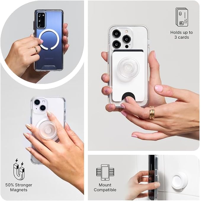 PopSockets Phone Wallet for MagSafe, Phone Card Holder with Grip, Red - Rosso