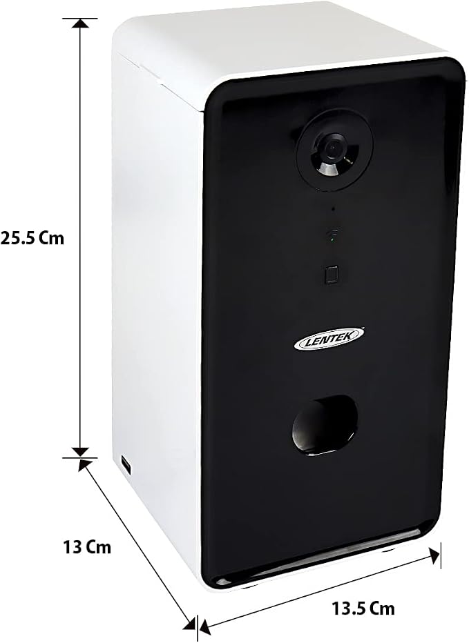 Lentek Automatic Pet Treats Feeder - Auto Treat Feeding Dispenser For Cat & Dogs With HD Camera, Alimentador, Programmable, Wifi, Smart Phone Control, Electronic, Automatico De Sensor, 10 Oz Capacity