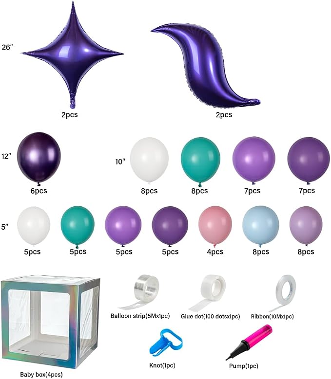 Restaurantware-Balloonify Mermaid Balloon Arch Kit, 1 Party Decoration Kit - 80 Balloons, With Chain, Latex Mermaid Tail Balloon Arch Kit, Includes Glue Dots, Ribbon, Knot, And Pump