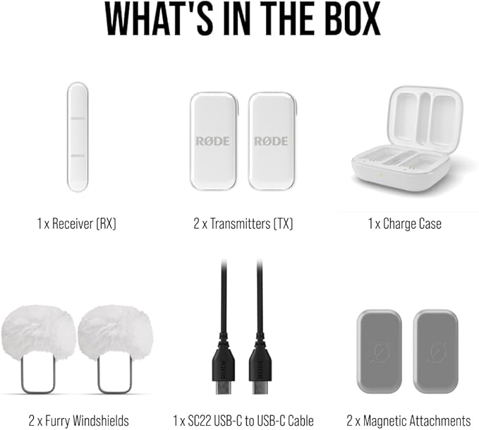 RØDE Wireless Micro - Compact Wireless Microphone, Two Mics with Charge Case for Smartphone Content Creation - USB-C, White