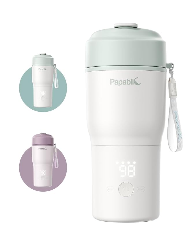 Papablic Portable Bottle Warmer, 85W Fast Baby Bottle Warmer for Travel & Home, Heats Breastmilk & Formula & Water, 4 Temperature Settings, Wide Mouth, Fits Car Cup Holder (Blue, Classic)