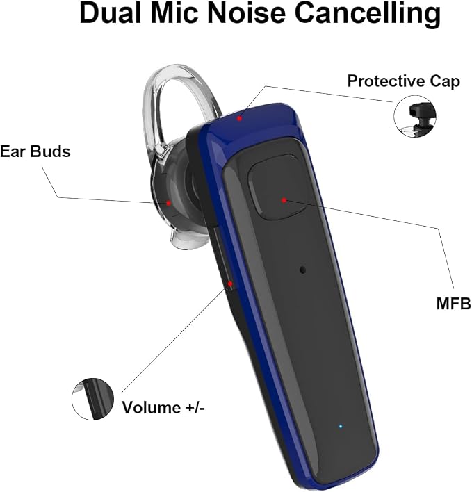 ADADPU Bluetooth Headset - V5.0 Wireless Handsfree Earpiece Built-in Dual Mic Noise Cancelling, 10 Days Standby 16Hrs HD Talktime Ultralight Headset for iPhone Android Samsung Laptop(Blue)