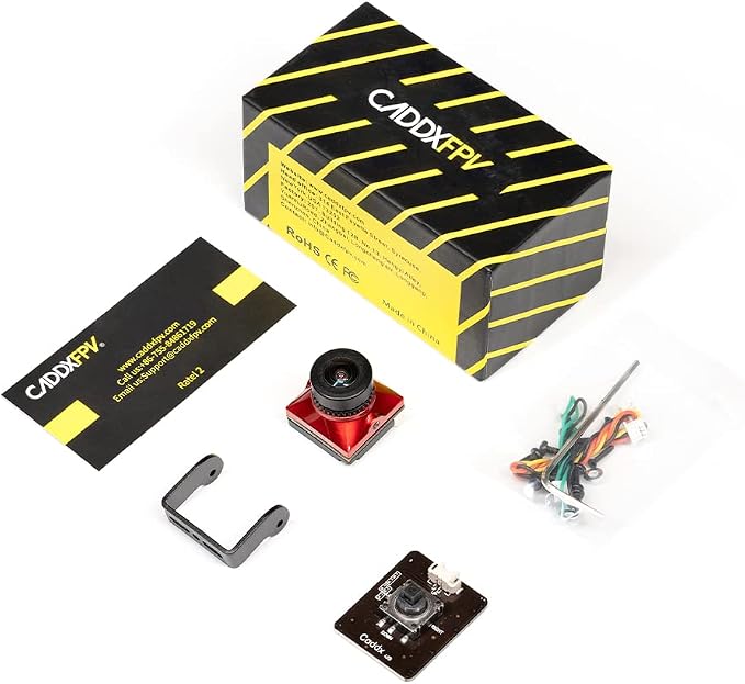 CaddxFPV Ratel 2 FPV Micro Camera (Red) – 1/1.8" Sensor, 1200TVL Super WDR, 165° FOV, Starlight Low-Light, NTSC/PAL & 16:9/4:3 Switchable, 2.1mm Lens, Analog Camera for FPV Racing Drones