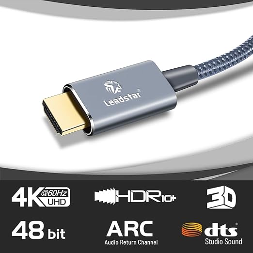 LEADSTAR HDMI Cable 4K 10 ft / 3m, High Speed HDMI 2.0 Cord Braided | 4K@60Hz, Ultra HD, 2160p, ARC, HDR, 3D, HDCP 2.2 | for Xbox, PS5, TV, Laptop, Monitor