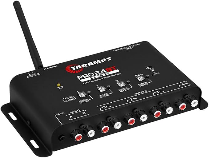 Taramps Pro 2.4 BT Bluetooth DSP Crossover Full, Digital Signal Processor, Car Audio Equalizer with App, Gain up to 9V, 15 Band Graphic Equalization, 12 preset EQ, 2 in and 4 Out, High Level Input