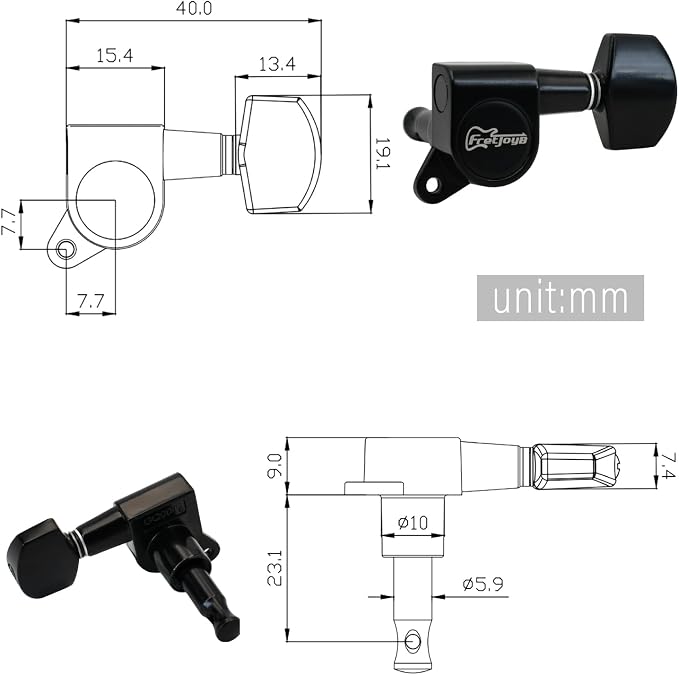 FretJoyB 18:1 Guitar Tuning Pegs 3x3 Standard Guitar Tuners Tuning Keys Replacement for Acoustic or Electric Guitars-Black(3 Right+3 Left)