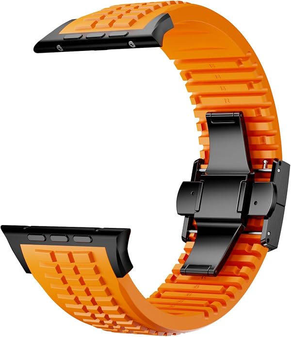 Silicone Watch Band Compatible with iWatch Ultra 2 / Ultra/Series 10 9 8 7 (44mm 45mm 46mm 49mm), Sport bands with Folding buckle, Rugged Heavy Duty Modern Design for Men