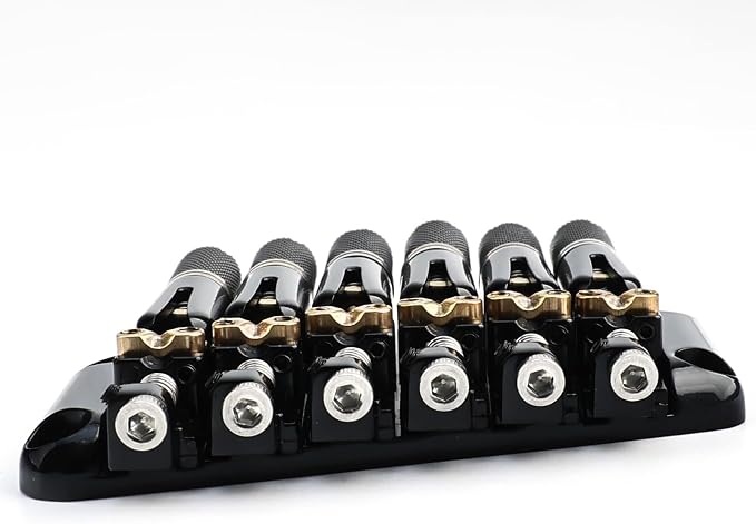 Fanned-fret 6 String Headless Guitar Bridge 10.5mm Headless Fixed Bridge -Brass Saddles Zinc Alloy Plate, Easy Installation/Adjustment, Fits Most 6-String Headless Electric Guitars Black
