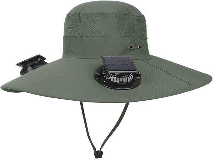 Solar Fan Hat 2 Fans, Outdoor Wide Brim Fishing Hat with Fan, Solar Cooling Bucket Fisherman Hats, Quick Dry Sun Cap with Fan