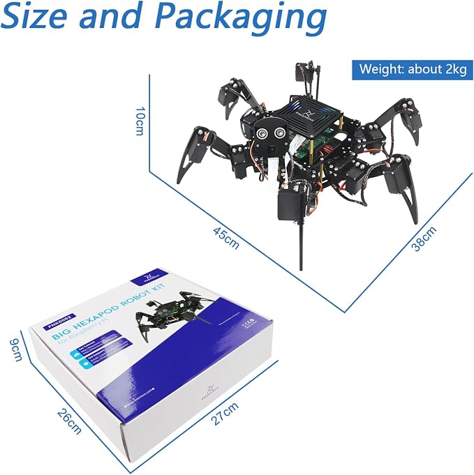 Freenove Big Hexapod Robot Kit for Raspberry Pi 5 4 B 3 B+ Zero 2 W, Walking, Self Balancing, Face Recognition, Ultrasonic Ranging, App Control, Camera, Servo (Raspberry Pi NOT Included)