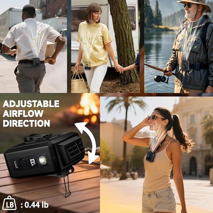 CAZOKASI Wearable Waist Clip Fan with Lighting Desktop Stand 16000rpm Runtime upto 20 hours (5000mAh / Black)