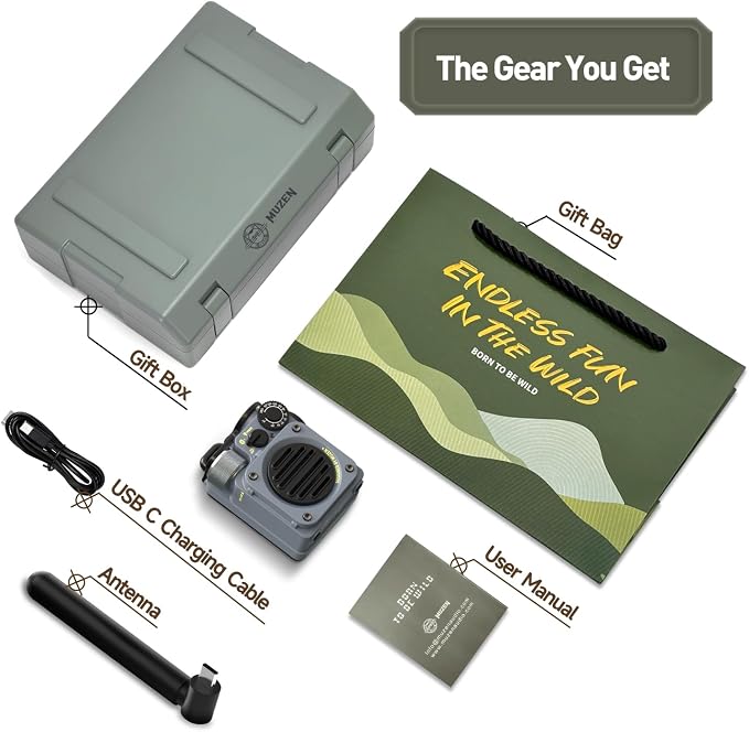 Muzen Upgraded Wild Mini 3.0 Outdoor Portable Wireless Bluetooth Speaker with FM Radio, Phone Charger/15H Playtime/IPX5 Waterproof/3 Mode Flashlight, Rugged Gear for Man Camping/Hiking/Travel(Gray)