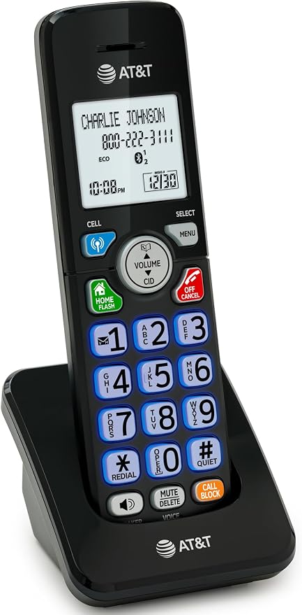 AT&T Accessory Handset for DL72X79 Series Cordless Phone with Bluetooth Connect to Cell, DECT 6.0, Big Buttons, Unsurpassed Range, ECO Mode, Backlit Display, Supports Up to 5 Total Handsets: DL70079