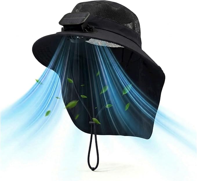 Solar Power Fan Hat for Men Women Outdoor Must Have Fishing Essentials Useful Gifts Dad Hats with UV Protection Beach Gear Travel Necessities Cooling Wearable Fans Charcoal