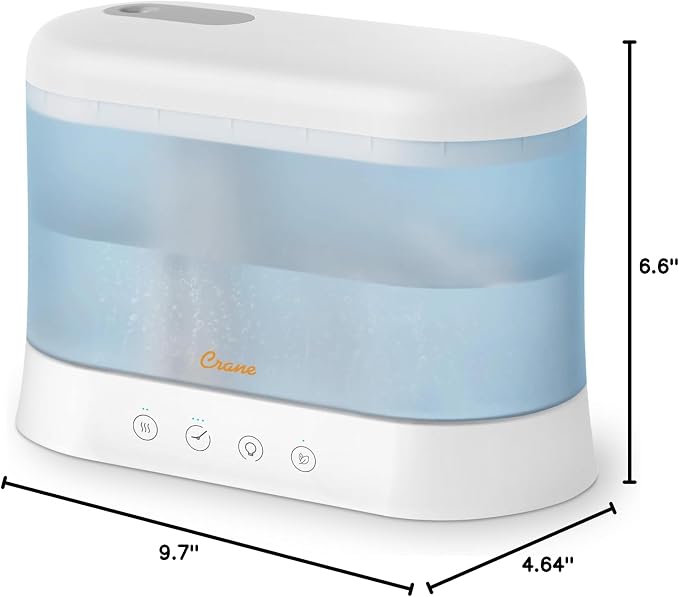 Crane 0.5 Gallon Top Fill Cool Mist Humidifier & Essential Oil Diffuser, Whisper-Quiet, 15-Hour Run Time, Night Light, Small Room Air Humidifier, Perfect For Office, Bedroom or Nursery