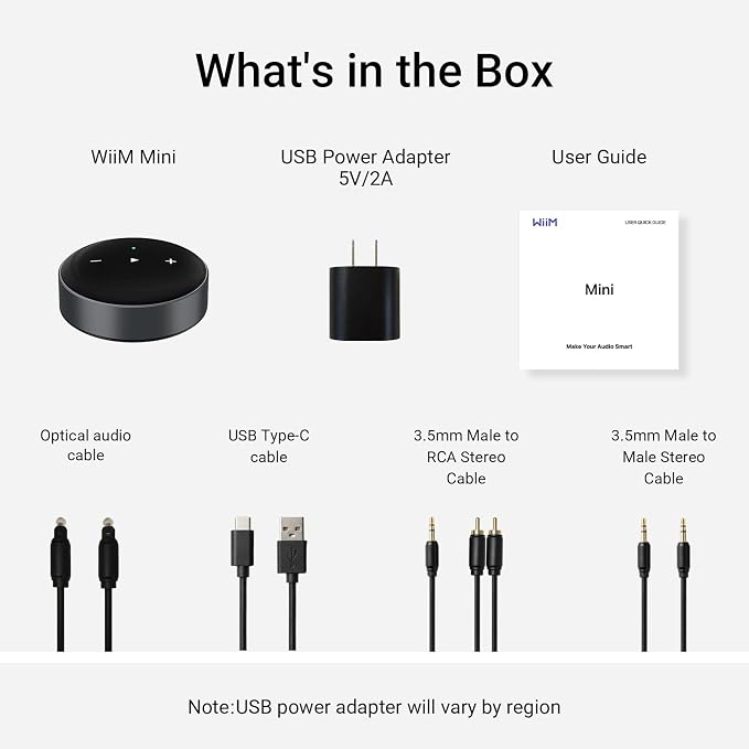 WiiM Mini AirPlay 2 Wireless Audio Streamer, Multiroom Stereo, Preamplifier, Works with Alexa and Siri Voice Assistants, Stream Hi-Res Audio from Amazon Music, Tidal and More