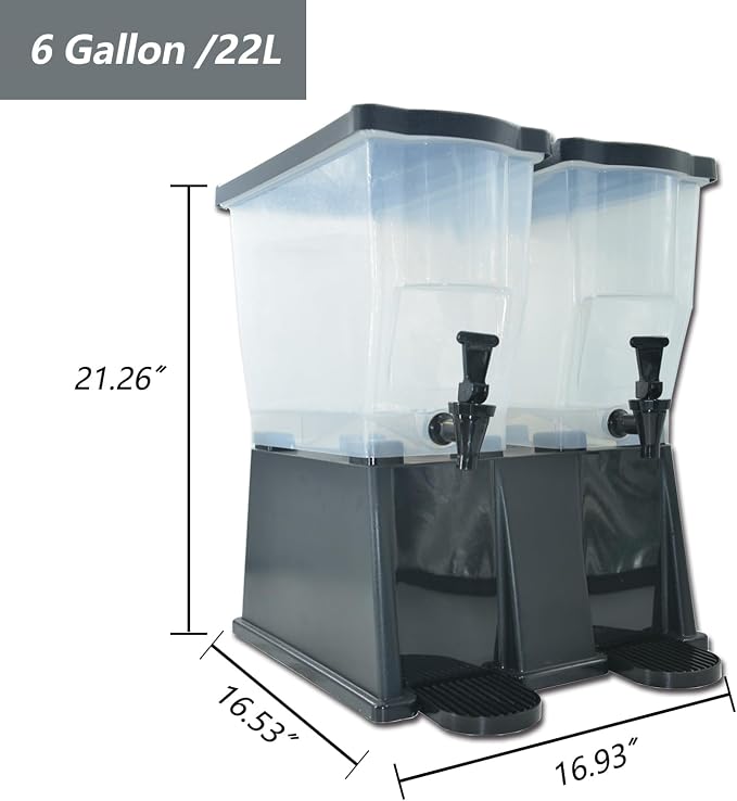 CLIVIA 6 Gallon Iced Beverage Dispenser, Commercial Drink Dispenser for Parties, 22L Plastic Juice Dispenser with Spigot Lid Black Base Water Dispenser for Restaurants, Parties