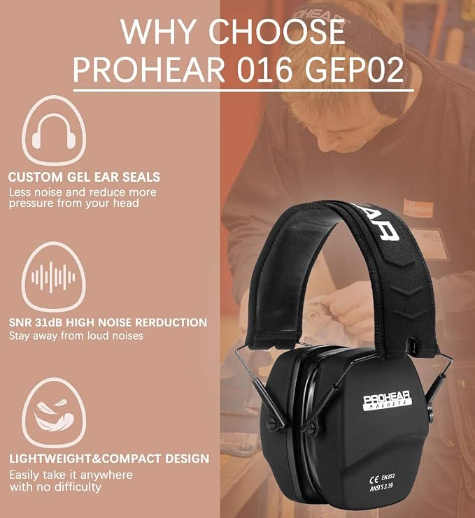 PROHEAR Ear Protection Safety Earmuffs for Shooting Noise Reduction Slim Hearing Protector