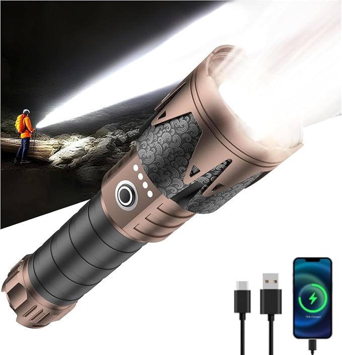 SKYFIRE Rechargeable Flashlight,5000 Super Bright Tactical Flashlights High Lumens Zoomable,6Modes,Waterproof LED Flash Light for Camping Essentials Outdoor&Home Emergency-Upgraded