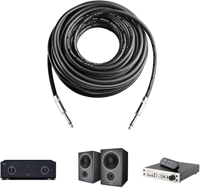 2Pcs 50 Feet Professional Speaker Cables, Pair 50 ft 12 Gauge 1/4 Inch Male Audio Amplifier Connection Heavy Duty Cord Wire