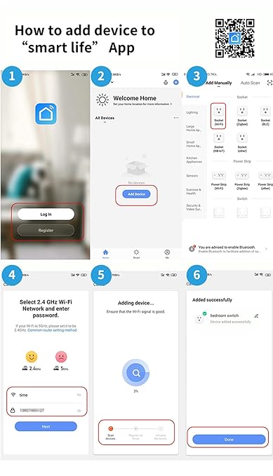 Mengshen Smart Plug Home WiFi Outlet with App Remote Control Compatible with Alexa & Google Home Smart Socket with Timer Function 16A 2.4GHz WiFi Only No Hub Required