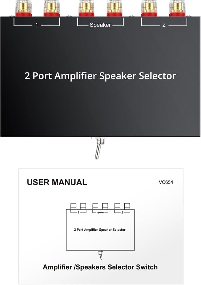 PROZOR 2(1)-in-1(2)-Out Amp Amplifier Speaker Switcher Selector, 2-Way Speaker switcher selector Box with A/B Switch and No External Power