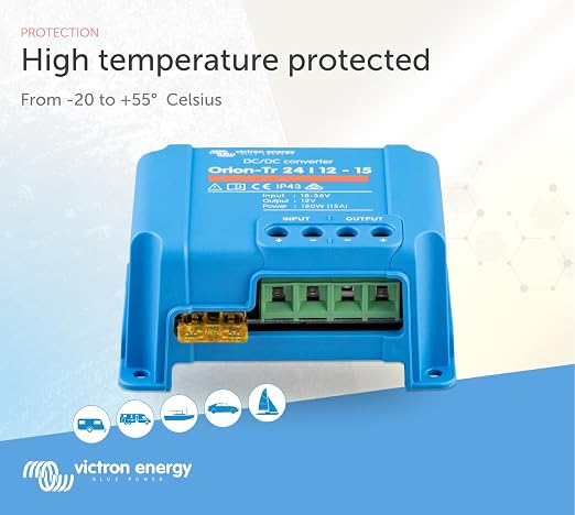 Victron Energy Orion-Tr DC to DC Converter 24/12-Volt 15 amp 180-Watt | IP43 Protected, for Dual Battery Systems, Non-Isolated