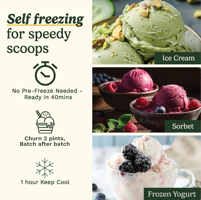Cuisinart Freeze Ease 1 Quart Ice Cream Maker – Automatic Ice Cream, Frozen Yogurt and Sorbet Machine with Presets, No Pre-Freezing, Compact Countertop Design, ICE-90