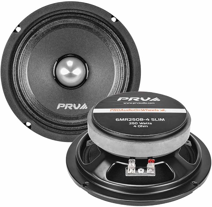 PRV AUDIO 2X 6MR250B-4 Slim Midrange 6.5" Shallow Bullet Speakers 250 Watts 4 Ohm, Slim Mount Car Audio Bullet Loudspeaker Compact for Doors with 1 Exclusive Lanyard (2 Speakers)