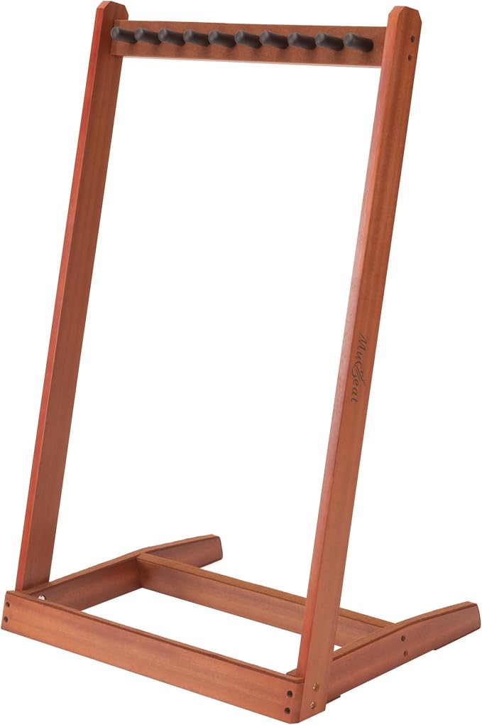 Multiple Guitar Stand, Mahogany Wood Multi Guitar Stand for 3 Acoustic, 5 Electric or 5 Bass, Hardwood Instrument Rack for Men, Wooden Floor Instrument Racks for Home Decor, Studio Display